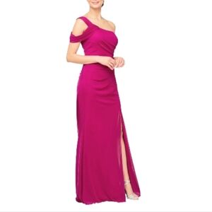 Alex Evenings Gown, Size 14, Magenta, One Shoulder, Chiffon Overlay, Lined, NEW!